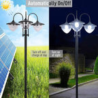 Outsunny 74.5" 3-Head Solar Lamp Post Light with Planter, Solar Pole Lights Outdoor Waterproof LED Lighting for Backyard Pathway Patio Lawn Driveway Decor, Black