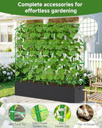 Cucumber Trellis with Grow Bag for Raised Bed, A-Shape Garden Trellis for Climbing Plants Outdoor, Metal Plant Trellis with Garden Netting for Flower Vegetables, Pea, Grape (67x17.7‌x65‌in)