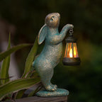 MININOVA Garden Statues Rabbit with Solar Lantern Resin Outdoor Bunny Figurines Decorations for Patio Yard Lawn Ornaments Gifts for Birthday Easter Housewarming