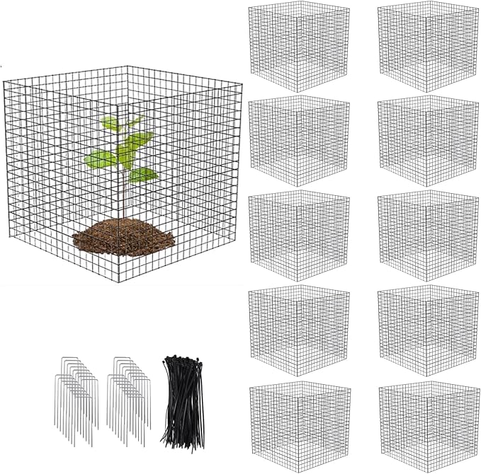Small Wire Plant Protectors, 10 Pack 12" Square Plant Protectors from Animals Mesh Plant Cage Chicken Wire Cover for Protect Plants, Garden,Shrubs and Vegetables from Animals