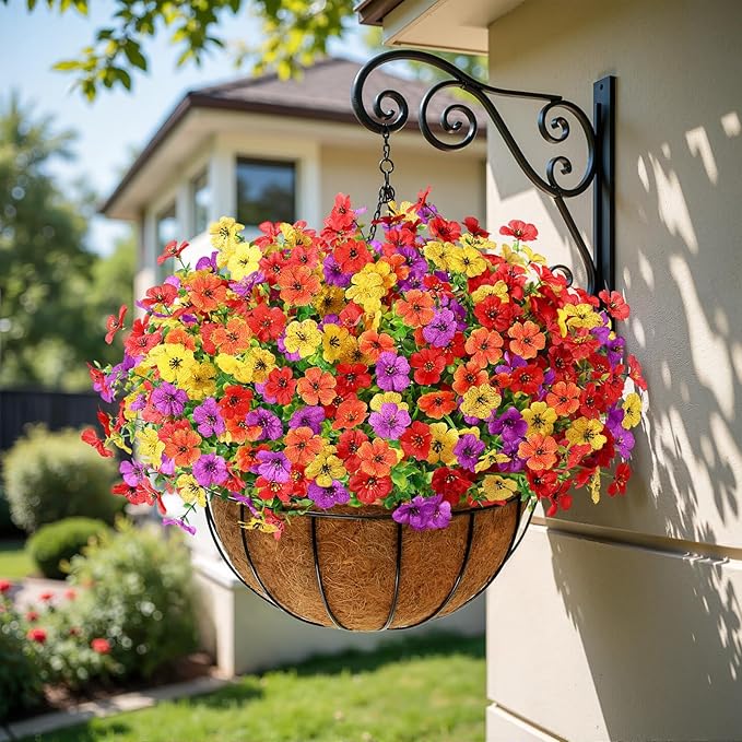 Alupssuc 48 Bundles Artificial Flowers for Outdoors Decoration, UV Resistant Silk Faux Floral Spring Summer Fake Plastic Plants Greenery for Outside Indoor Home Porch Window Box Decor, Mix 4 Colors
