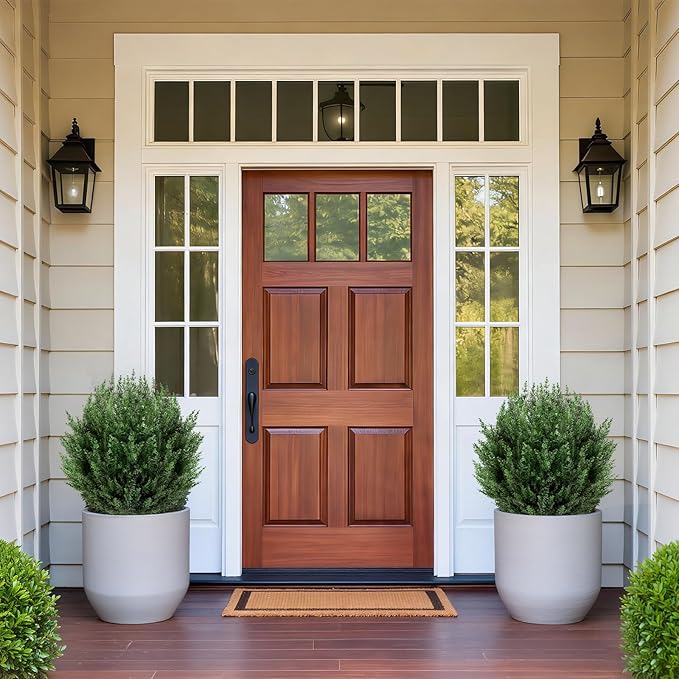2 Pack 2FT Artificial Cedar Topiary Trees with Ground Spike, Fake Pine Shrubs Bushes, UV Resistant Faux Evergreen Cypress Tree Plants for Indoor Outdoor Planters Front Porch