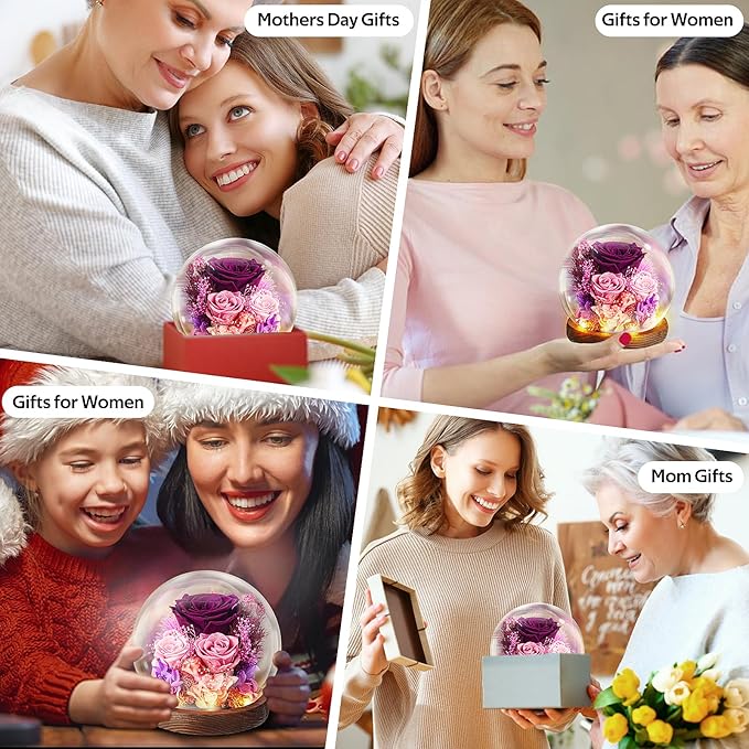 EXXccds Preserved Purple Roses Flowers Gifts for Her - Birthday Gifts for Women, Girlfriend, Wife, Daughter, Mom, Grandma, Wedding Gifts - Office Desk Decor, Living Room Decor, Home Decor (Purple)
