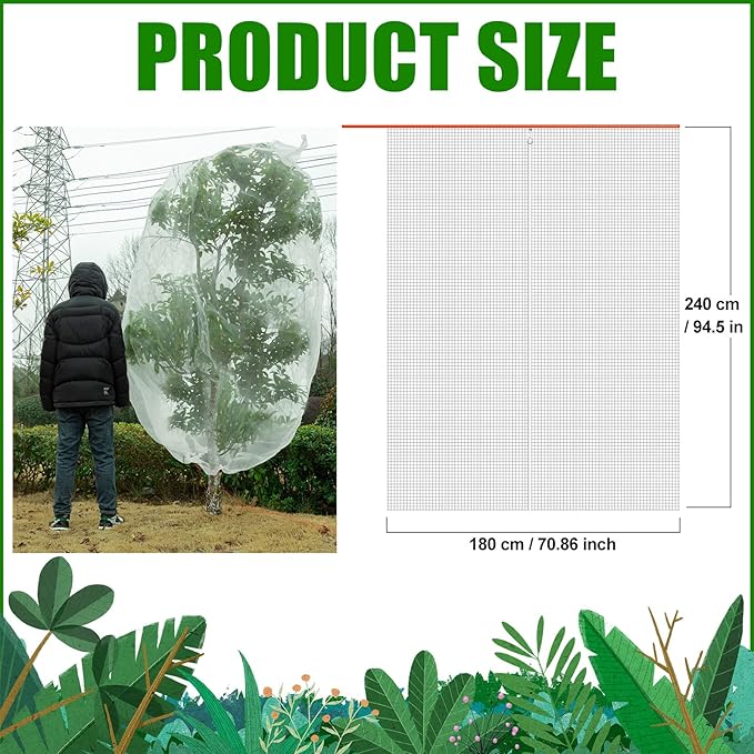 Bird Barrier Netting Mesh, Garden Netting with Zipper and Drawcord, 7.9 FT Long, 5.9 FT Wide, Plant Protection Net for Protect Plant Fruit Flower from Insect Bird