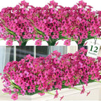 Ouddy Decor 12 Bundles Artificial Flowers for Decorations Fake Silk Plants for Outdoor Indoor UV Resistant Faux Plastic Greenery Stems for Window Garden Porch Home Spring Summer Decoration, Rose Red