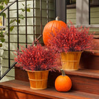 RECUTMS Artificial Greenery for Outdoors Lavender Fall Fake Plants Fake Flowers Outside UV Resistant Faux Greenery Artificial Plants Faux Flowers for Fall Wedding Yard Window Autumn Decor (Wine Red)