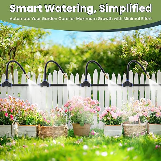 Automatic Drip Irrigation Kits - Garden Watering System with 360° Bendable Spray Adjustable Copper Atomizing Nozzles for Yard, Lawn, Raised Bed, Greenhouse, Potted Plants (40 Nozzles, 200FT Hose)