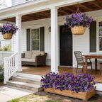 17 Inch Artificial Faux Pansy Flowers for Outdoor,Fake Pansies Flowers with Eucalyptus Leaves Fake Plants Greenery Boxwood Porch Patio Decor 6 Bundles(Dark Purple,Lotus Purple,Light Purple)