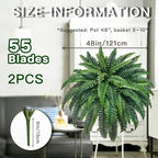 Senjie Artificial Boston Fern 2 Set 48Inch Large Fake Ferns for Outdoors Faux Plant with 55 Fronds for Home Living Room Office Decor
