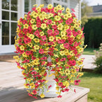 Artificial Hanging Flowers for Outdoors Spring Summer Decoration, 4PCS UV Resistant Silk Fake Hanging Plants for Patio Porch Front Yard Window Garden Indoor Decor(Hot Pink&Yellow,4PCS)