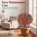 PATIO CHOICE Topiary Trees Artificial Outdoor Boxwood Ball Trees with Rose Set of 2 22" Fake Outdoor Plants Faux Bushes and Shrubs Decorations for Outdoor Indoor Front Porch Garden