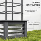 Outsunny Raised Garden Bed with Trellis, Wooden Planter Box with Galvanized Steel Sides, Raised Flower Bed for Climbing Plants, Flowers, Fruits and Vegetables, Gray