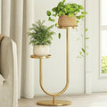 Bamworld Indoor Corner Plant Stands 2 Tier Plant Shelf for Tall Plant Holder Black Plant Shelves for Living Room Bedroom Midcentury Modern Home Decor(Gold)