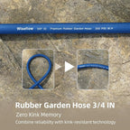 WiseFlow Garden Hose 50FT x 5/8", Heavy Duty Rubber Hose, Water Hose with Five Layered Braiding, Male Female Fittings, 1000PSI Burst, 300PSI Working (Blue)