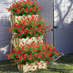 Grunyia 10 Bundles Artificial Fake Flowers, Faux Outdoor Plastic Plants UV Resistant Shrubs Outside Indoor Decorations (Red-Eucalyptus)