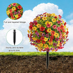 2 Set Artificial Violet Topiary Trees with Spike, UV Resistant Faux Shrubs Bushes Fake Greenery Plants Faux Flowers for Outdoor Indoor Front Door Home Decor
