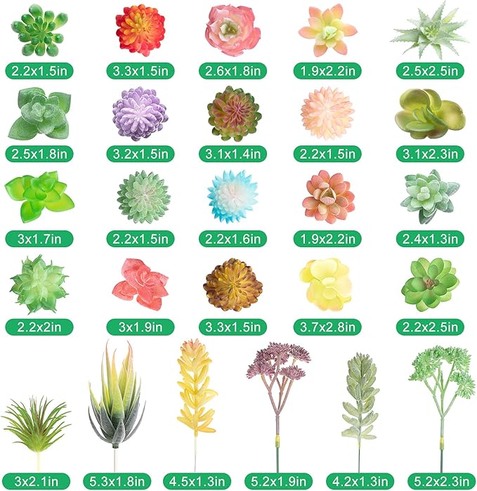 Jutom 32 Pieces Mini Artificial Succulents Unpotted Realistic Artificial Fake Plants Colorful Faux Succulents Small Cactus Plants for Garden Flower Kitchen Home Decor