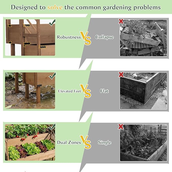 Raised Garden Bed Outdoor with Lattice Trellis, 47.2''H Wood Outdoor Flower Plant Stand with Two Planting Areas, Metal Reinforced, Liner, Elevated Garden Beds for Climbing Plants, Herb, Brown