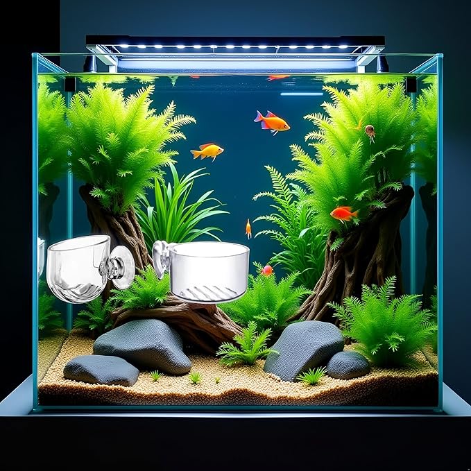 2 Pcs Aquarium Plant Pot, Glass Fish Tank Holder, Aquarium Decoration Plants Cup with Suction Cups for Tank Ornament Aquarium Décor Plastic Plants Fish and Aquatic Pets