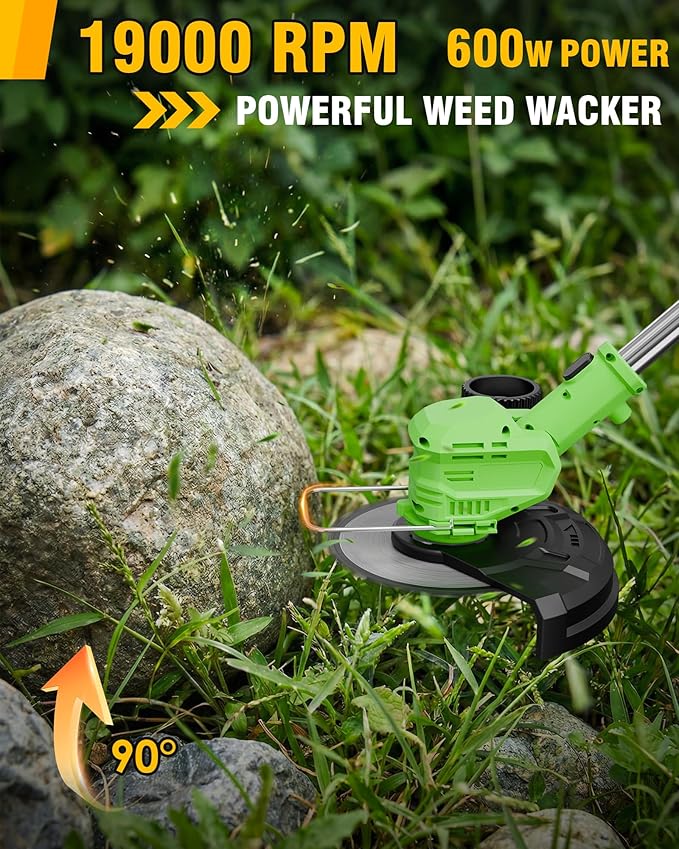 3 in 1 Cordless Weed Wacker, 21V Battery Powered Weed Eater & Brush Cutter, Electric Grass Trimmer/Edger Lawn Tool, 19000RPM Motor, 2 x 2.0Ah Batteries and Charger Included, Eco Friendly Grass Cutter