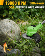 3 in 1 Cordless Weed Wacker, 21V Battery Powered Weed Eater & Brush Cutter, Electric Grass Trimmer/Edger Lawn Tool, 19000RPM Motor, 2 x 2.0Ah Batteries and Charger Included, Eco Friendly Grass Cutter