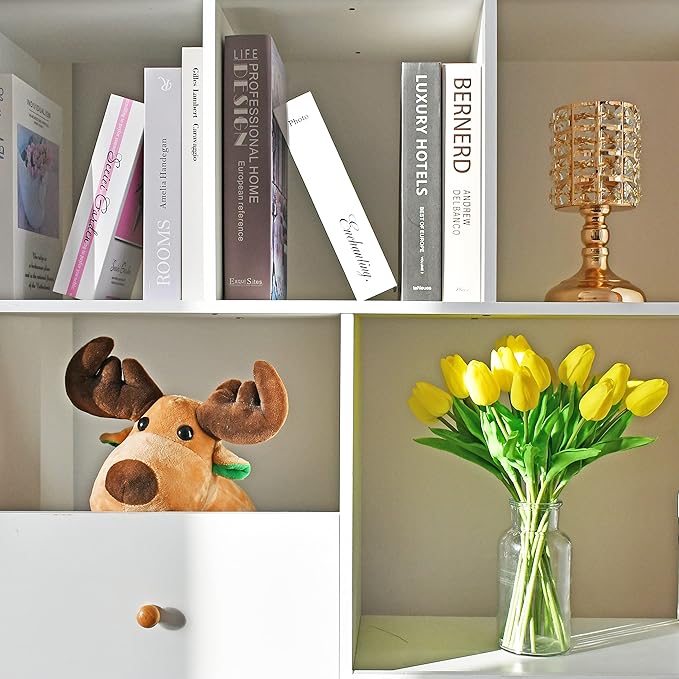 Mandy's Yellow Artificial Tulips Flowers Centerpiece, 13.5" Lifelike PU Fake Floral Stems 20pcs for Kitchen Island & Dining Table, Spring Decor for Easter
