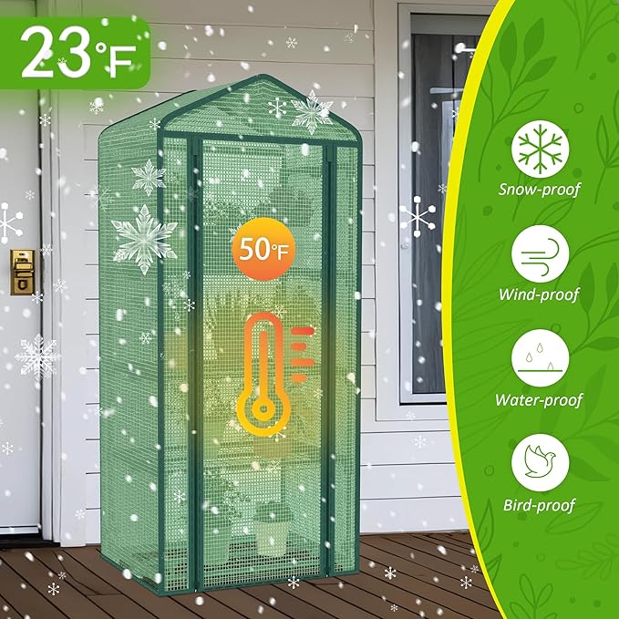 AlisisFores 4-Tier Mini Greenhouse Indoor Outdoor with Shelves, Portable Small Green House for Plants with Durable PE Cover & Zipper Door for Seed Starting, Balcony, Patio Garden