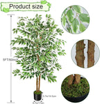GTIDEA 2 Pcs 5ft Ficus Artificial Trees, Tall Faux Trees with Natural Trunk, Fake Silk Tree Artificial Plants for Home Decor Indoor Living Room Outdoor Balcony House Office (Included Dried Moss)