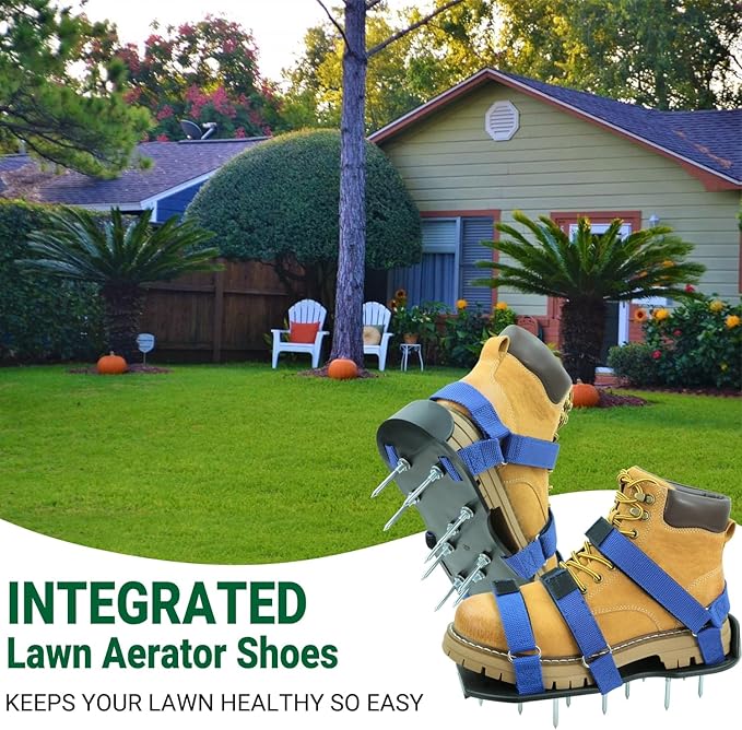 Lawn Aerator Shoes for Lawn, Soil Yard Aerator Tool with Hook & Loop Straps for Effectively Aerating, One Size Fits All Free-Installation Lawn Shoes for Yard Garden Patio Grass, Blue