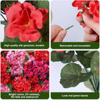 Artificial Geraniums Fake Flowers for Outdoors Decoration, 6 Bundles Silk Geraniums Flower UV Resistant Look Real Faux Plants for Front Door Garden Porch Planter Patio Balcony Yard Indoor Home, Mix