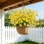 TURNMEON 12 Bundles Artificial Flowers for Outdoors Summer Decor, Realistic UV Resistant Fake Plants Faux Plastic Flowers for Outside Planter Home Gardens Porch Yards Spring Cemetery Decor(Yellow)