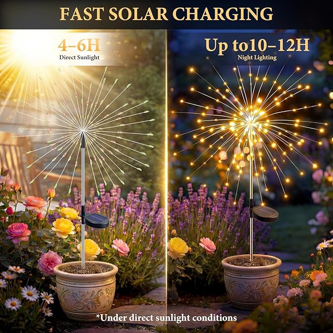 Solar Firework Lights, 10 Pack 120 LEDs 8 Lighting Modes Twinkle Solar Garden Lights Outdoor Waterproof for Yard Patio Walkway Pathway Party Wedding Balcony Decorative - Gifts for Women Mom