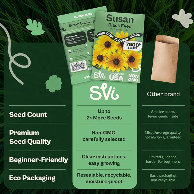 SVI 7500 Black Eyed Susan Seeds (Rudbeckia Hirta) – Black-Eyed Susan Wildflower Seed Packets Bulk, Rudbeckia – Daisy Flower Seeds for Outside & Indoor Flower Garden Containers