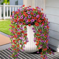 Artificial Hanging Flowers for Outdoors, 2 Pcs Fake Hanging Plant Spring Summer Decor, UV Resistant No Fade Faux Silk Daisy Flower for Planter Front Door Porch Patio Yard Garden(Red Purple)