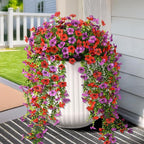 Artificial Hanging Flowers for Outdoors, 2 Pcs Fake Hanging Plant Spring Summer Decor, UV Resistant No Fade Faux Silk Daisy Flower for Planter Front Door Porch Patio Yard Garden(Red Purple)