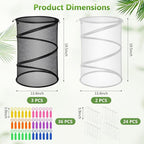 5 Pack Pop Up Insect Barrier Plant Cover, 20''H x 13''D Pop Up Fine Mesh Plant Protector with 24 Stakes 36 Labels Carry Bags, Pop Up Guard Plant Cover Tents for Vegetables Flowers, Black & White