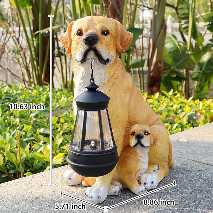 Garden Dog Statues Outdoor Decor, Solar Lights Outdoor Labrador Figurine Solar Dog Ornaments for Patio, Lawn, Yard Art Decoration, Housewarming Garden Gifts for Mom