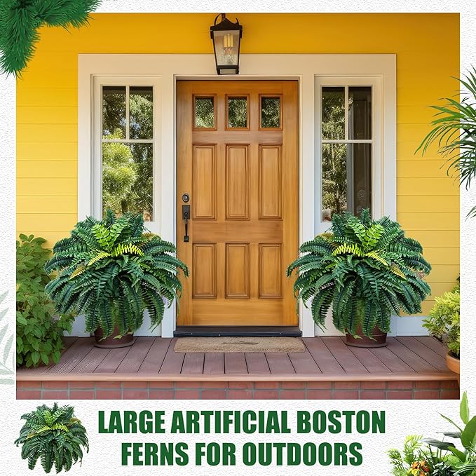 Giegxin 1 Pack 49''/95 Leaves Artificial Ferns for Outdoors, Large Fake Boston Ferns Bush, Realistic UV Resistant Faux Silk Plants for Porch Patio Hanging Garden Balcony Office Living Room Decor