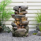 Sunlinua 28.6" H Outdoor Water Fountain with 4 Tiers Cascading Realistic Rock Waterfall Fountains with LED Lights Outdoor Water Fountain for Garden Patio Backyard Porch Home Decor