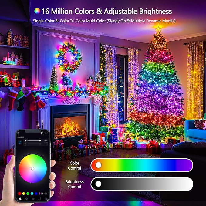 JMEXSUSS 200 LED RGB String Light 66ft Outdoor Indoor, Color Change Christmas Lights Clear Wire Plug in for Bedroom Tree Room Party Birthday Decorations