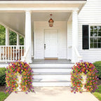 Artificial Hanging Flowers for Outdoors, 2 Pcs Fake Hanging Plants Spring Summer Decor, UV Resistant Faux Silk Daisy Flower for Front Door Porch Planter Patio Yard Garden(Purple Rose Orange Yellow)