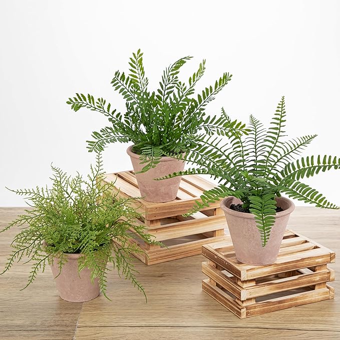 3 Pack Artificial Fern Plant, Small Fake Plants in Pot, Faux Fern Plant for Home Office Farmhouse Living Room Bathroom Kitchen Tabletop Desk Shelf Decoration
