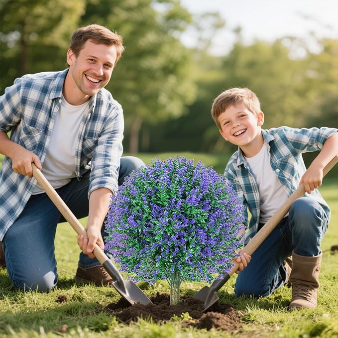 25.6" Artificial Lavender Topiary Ball Plants, 2 Pack Faux Bushes with Spike – UV Resistant & Fade Resistant Artificial Shrubs, Spring Artificial Plants for Indoor Outdoor Front Porch Garden