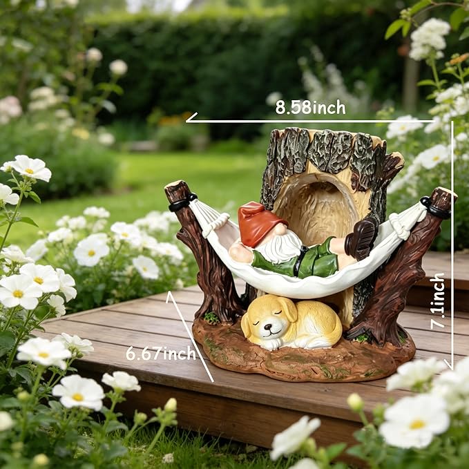 8.6" Gnome Solar Garden Decor Outdoor Statue with Light Resin Weatherproof Yard Patio Decoration Gift Idea for Mom Dad