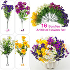 16 Pcs Faux Petunias Artificial Flowers For Outdoors, UV Resistant Fake Petunias Plants Realistic Silk Flowers for Porch Front Door Garden Window Outside Decor (16, White,Yellow,Purple,RedViolet)