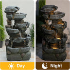 Sunlinua 42" H Outdoor Water Fountain with 5 Tiers Large Cascading Realistic Tree Trunk Waterfall Fountains with LED Lights Outdoor Water Fountain for Garden Patio Backyard Porch Home Decor
