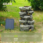 Solar Water Fountain Outdoor Garden, 24" H Cascading Stone Design 5 Tier Rock Feature Outdoor Fountains Waterfalls with Light, Pump Solar Panel for Patio, Deck, Porch, Backyard Home Décor