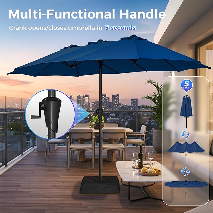 SUPERJARE 13FT Outdoor Umbrella for Patio, Double sided Pool Umbrellas with Fade Resistant Canopy, Large Table Umbrella for Deck, Market, Backyard - Navy Blue(No Base)