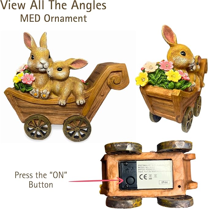 PRETMANNS Solar Garden Outdoor Statue Bunny Decor with Lights - Rabbit Lawn Ornament for Outside Yard Patio - Animal Figurines Gift for Mom Grandma - Waterproof Resin Garden Statues Outdoor - Medium