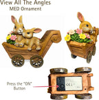 PRETMANNS Solar Garden Outdoor Statue Bunny Decor with Lights - Rabbit Lawn Ornament for Outside Yard Patio - Animal Figurines Gift for Mom Grandma - Waterproof Resin Garden Statues Outdoor - Medium